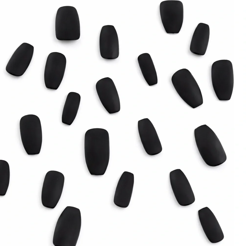 Black Matte Coffin Press-On Nails Medium 24pc Set